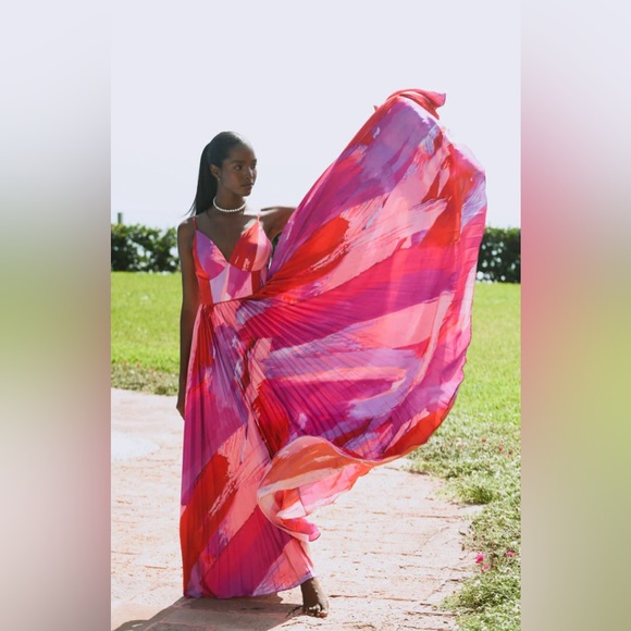 Hutch Hale Empire Waist Gown in Pink Swirl Brushstroke-Size 6- - Picture 4 of 8